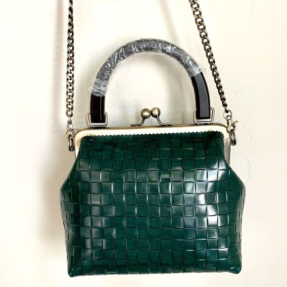 Vintage style Handmade Genuine Embossed Leather Top Handle Bag & Small Purse Set - Picture 7 of 16